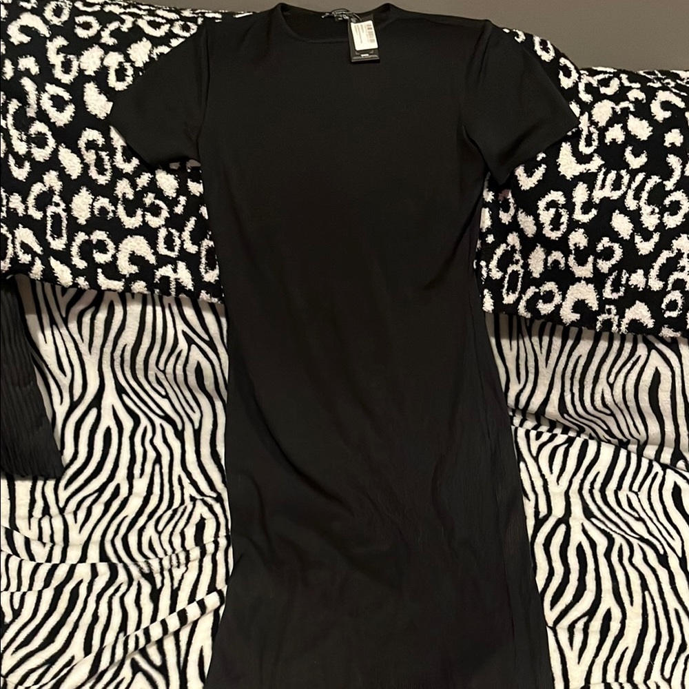 Brand new PLT SEXY Black ribbed  Short Sleeve Dress MADE IN MOROCCO
